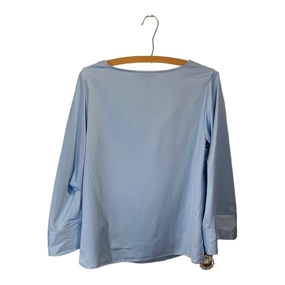 H Halston Glacier Blue Draped Neck Blouse Size XS Statement - Picture 3 of 7